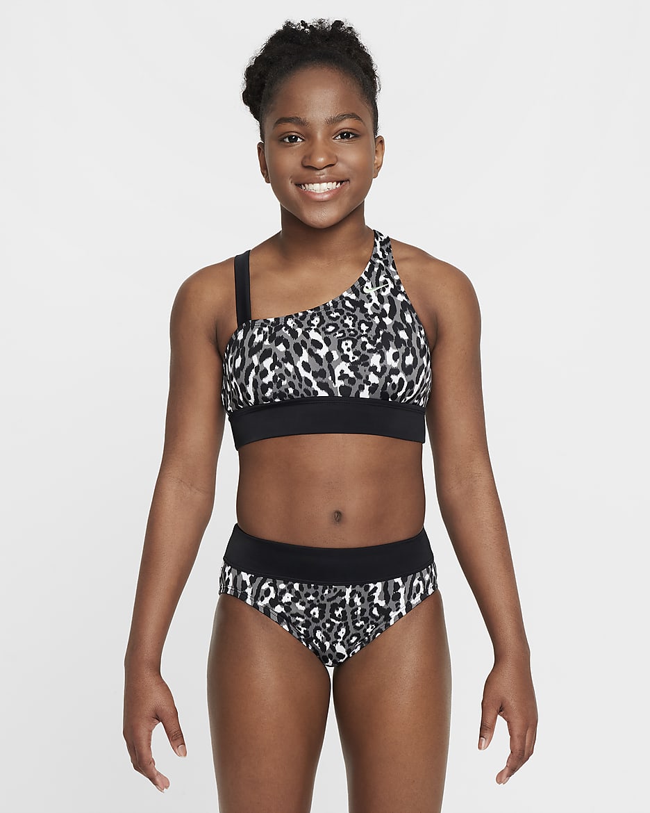 Nike Swim Wild Older Kids' (Girls') Asymmetrical Monokini - Iron Grey/Black/White/Vapour Green