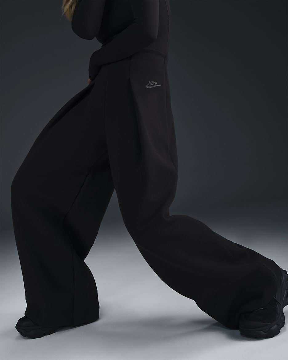 Pantalon plissé à taille haute Nike Sportswear Tech Fleece pour femme - Noir/Noir