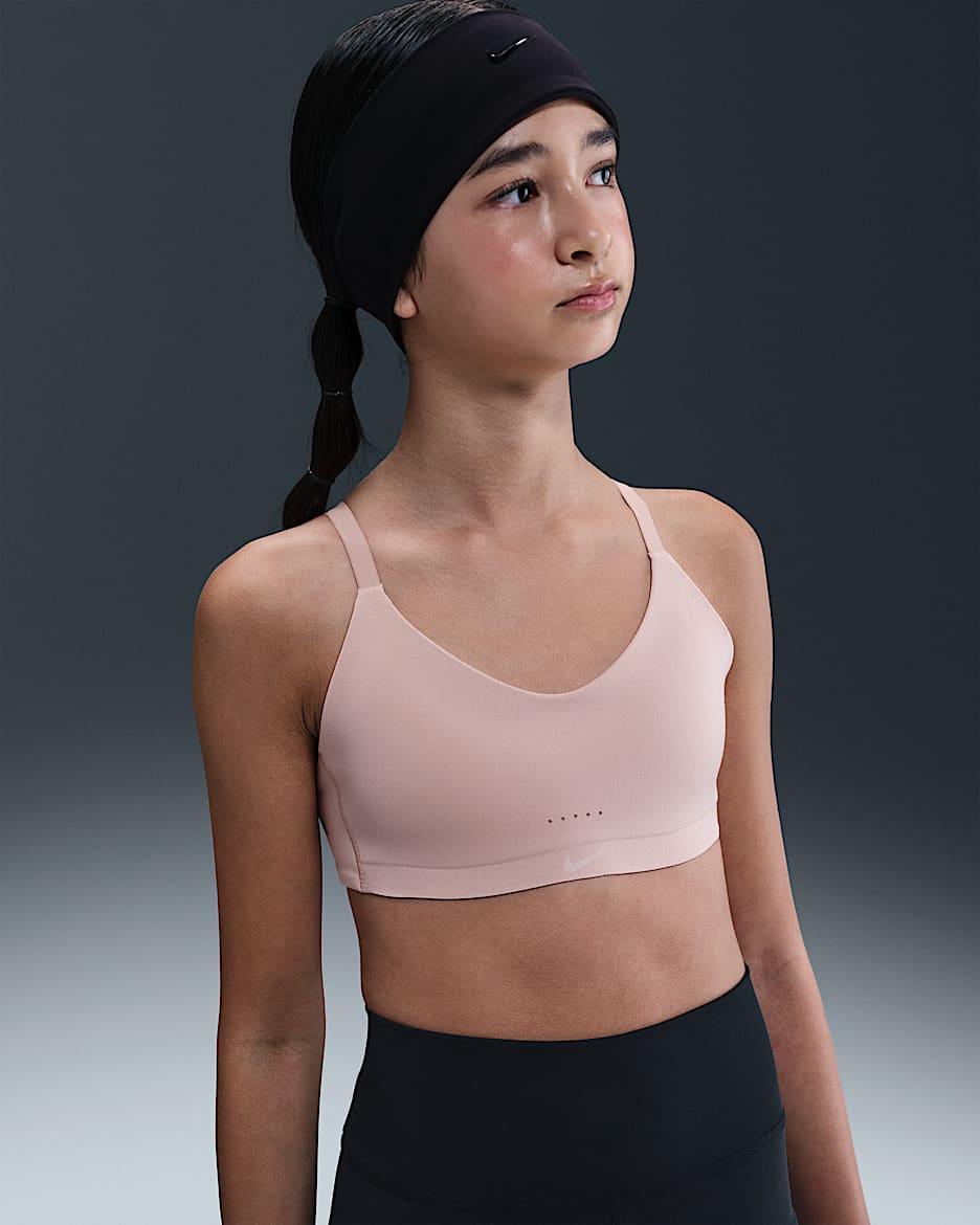 Bra deportivo para niña Nike Alate - Beige partícula/Blanco