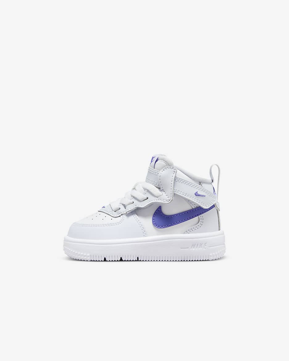 Tenis para bebé e infantil Nike Force 1 Mid EasyOn - Gris fútbol/Blanco/Violeta persa