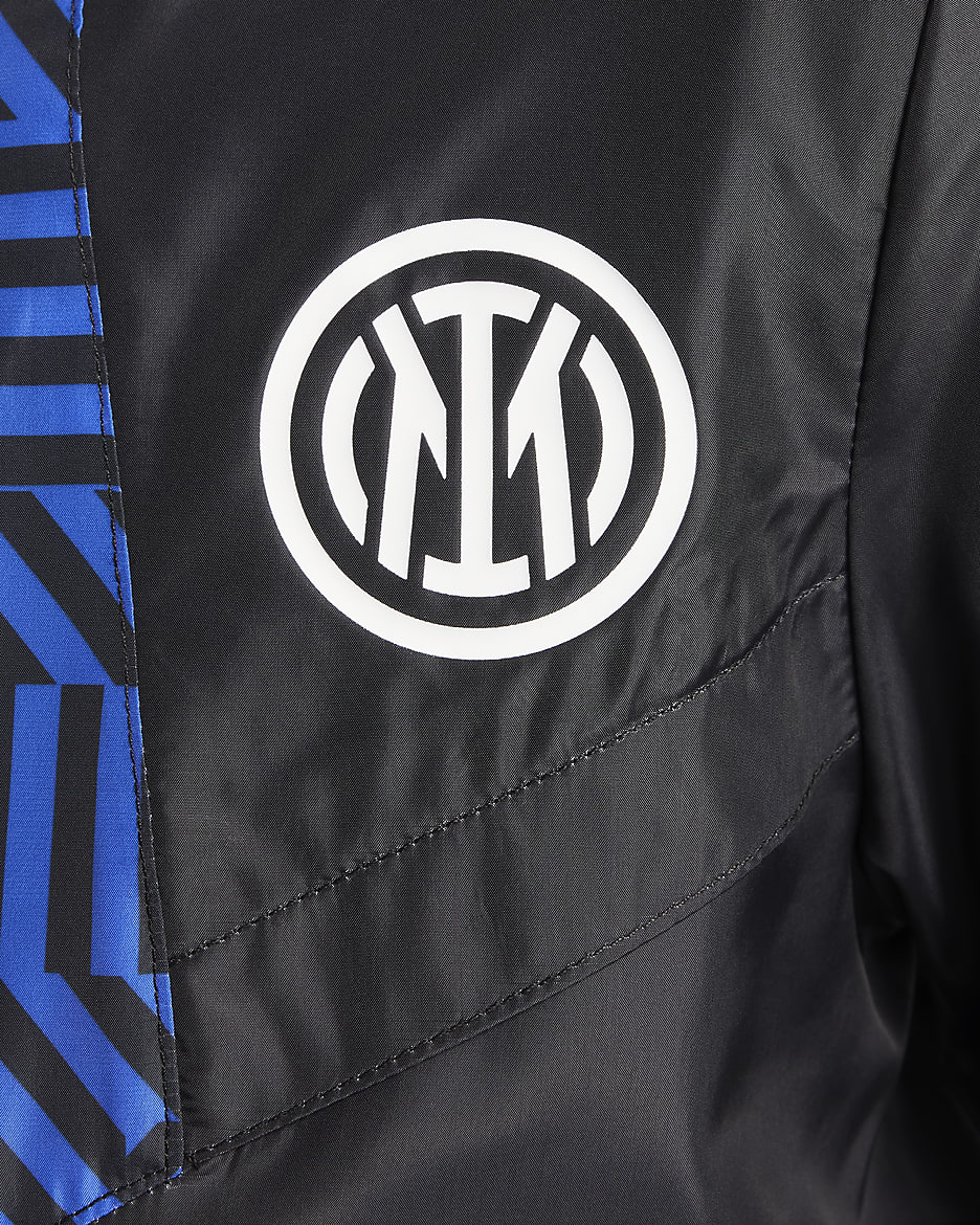 Inter Milan Amplify Windrunner (hjemmedrakt) Nike fotballanorakk til store barn (gutt) - Svart/Lyon Blue/Hvit