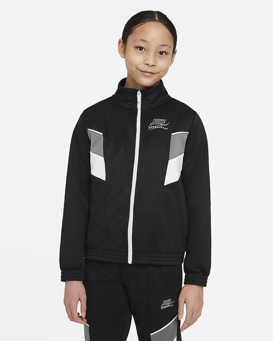 Nike Sportswear Heritage Big Kids' (Girls') Full-Zip Jacket - Black/Smoke Grey/White