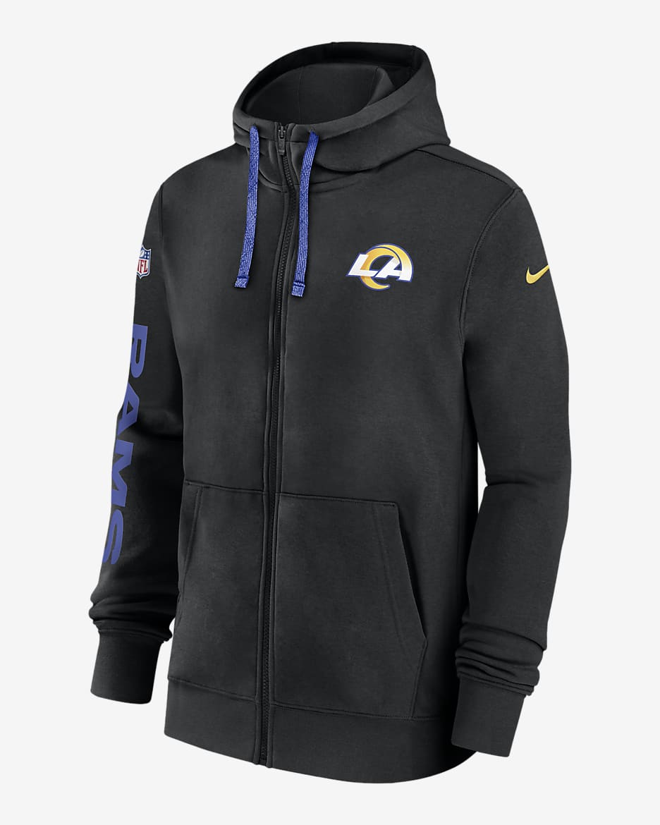 Los Angeles Rams Sideline Team Issue Club Men's Nike Full Zip Hoodie - Black