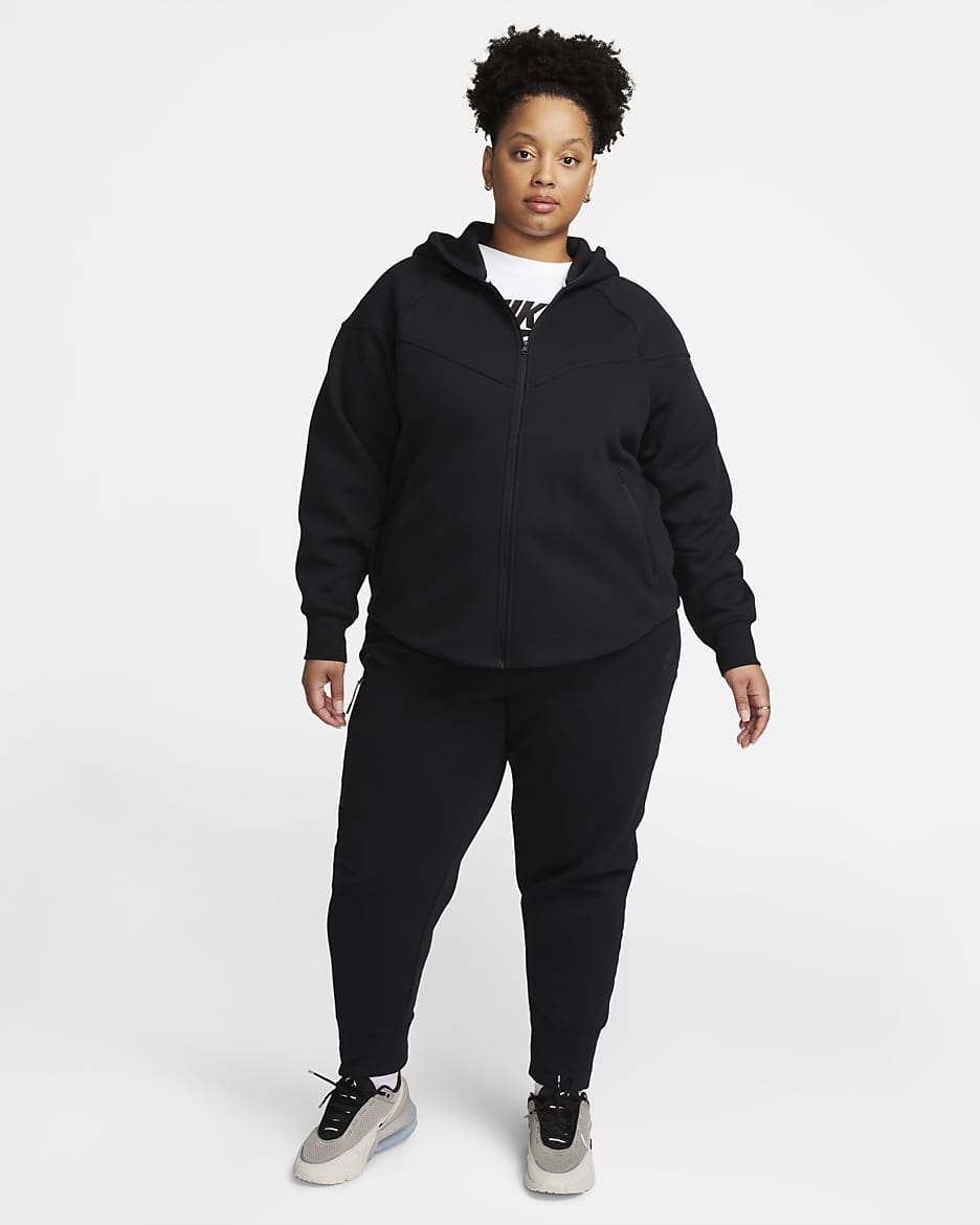 Sweat à capuche et zip Nike Sportswear Tech Fleece Windrunner pour femme (grande taille) - Noir/Noir