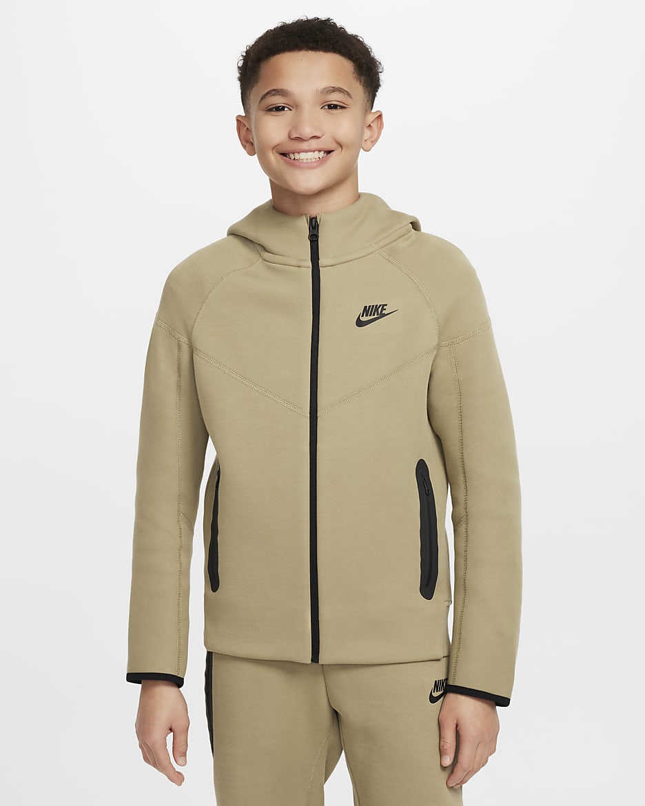 Sweat à capuche et zip Nike Sportswear Tech Fleece pour Garçon plus âgé - Neutral Olive/Noir/Noir