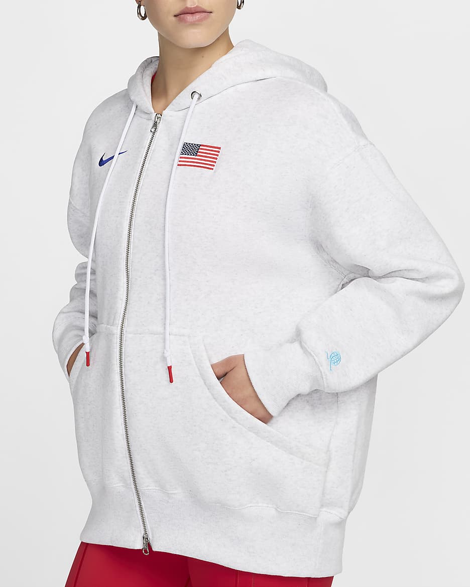 Sudadera con gorro Nike oversized de cierre completo para mujer USA Phoenix Fleece  - Abedul jaspeado/Azul báltico/Blanco/Azul eléctrico