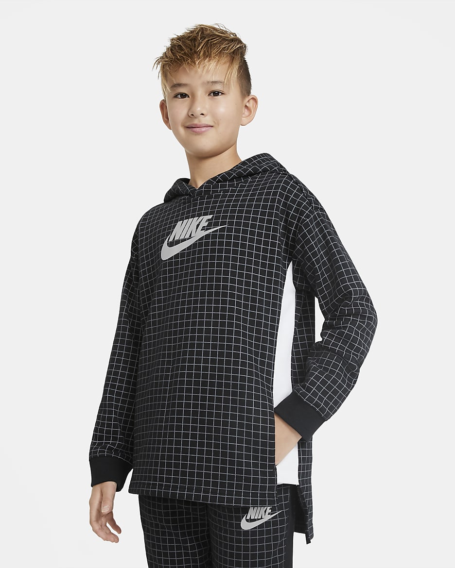 Nike Sportswear Big Kids' (Boys') Fleece Top - Black/White/Barely Volt