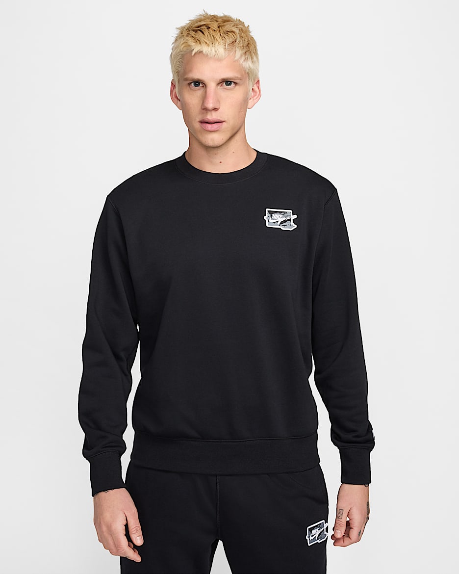 Nike Club Men's French Terry Crew-Neck Sweatshirt - Black/White