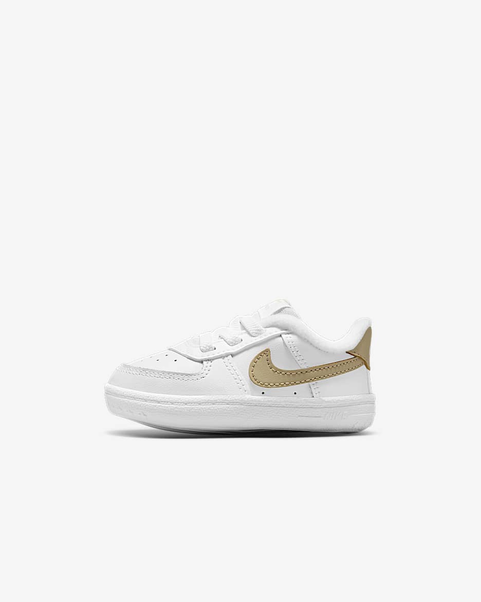 Nike Force 1 Baby Cot Booties - White/White/Light Khaki