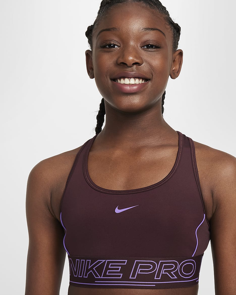 Nike Pro Swoosh Girls' Sports Bra - Burgundy Crush/Black Raspberry/Black Raspberry