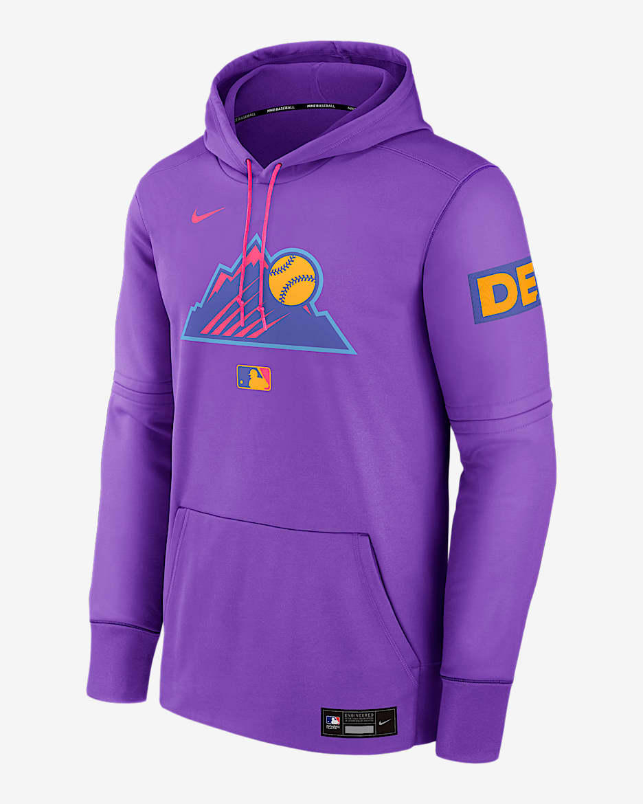 Colorado Rockies Authentic Collection City Connect Men's Nike Therma MLB Pullover Hoodie - Purple
