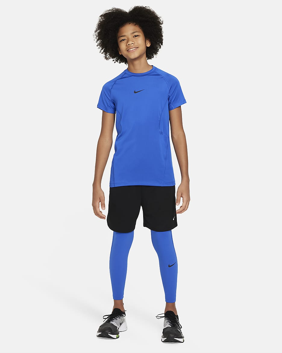 Playera de manga corta Dri-FIT para niño talla grande Nike Pro - Royal juego/Negro