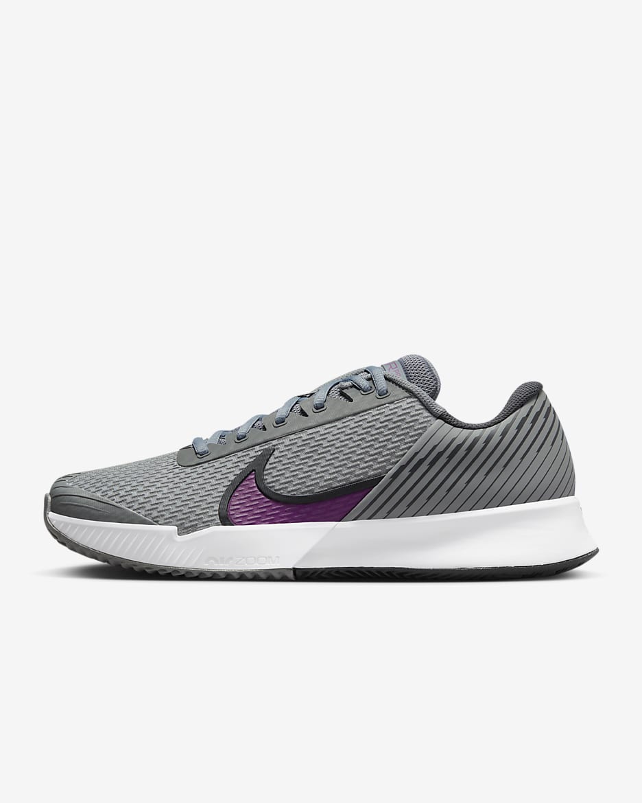 NikeCourt Air Zoom Vapor Pro 2 tennissko for grusbaner til herre - Smoke Grey/Dark Smoke Grey/Svart/Sangria