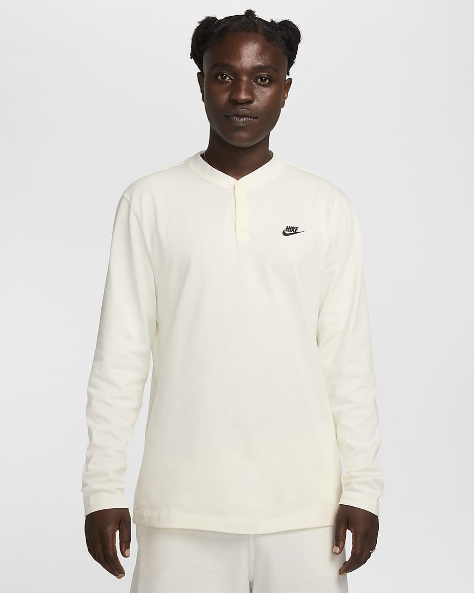 Henley de manga larga para hombre Nike Club - Vela/Vela/Negro