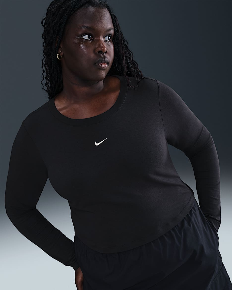 Nike Sportswear Chill Knit Women's Slim Long-Sleeve Cropped Top (Plus Size) - Black/Sail