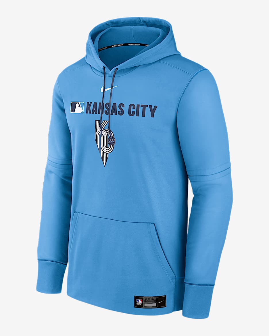 Kansas City Royals Authentic Collection City Connect Men's Nike Therma MLB Pullover Hoodie - Light Blue