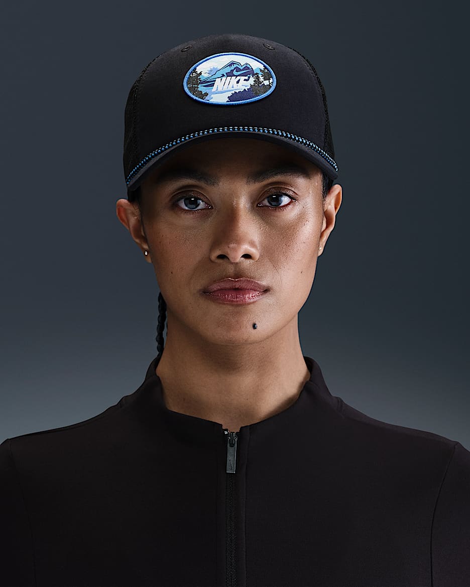 Gorra de rejilla con estructura para exteriores Nike Rise - Negro/Negro/Azul universitario
