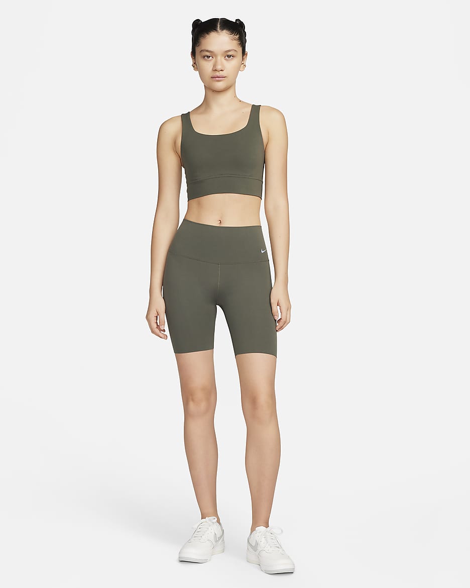 Nike Zenvy Women's Medium-Support Padded Longline Sports Bra - Cargo Khaki/Sail