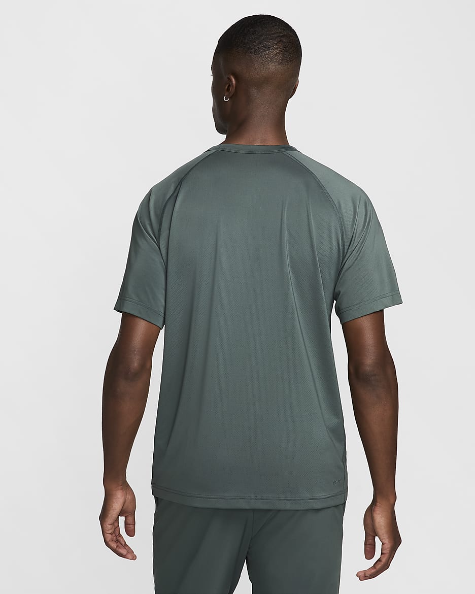 Nike Ready Nike Dri-FIT Kurzarm-Fitness-Oberteil für Herren - Vintage Green/Schwarz