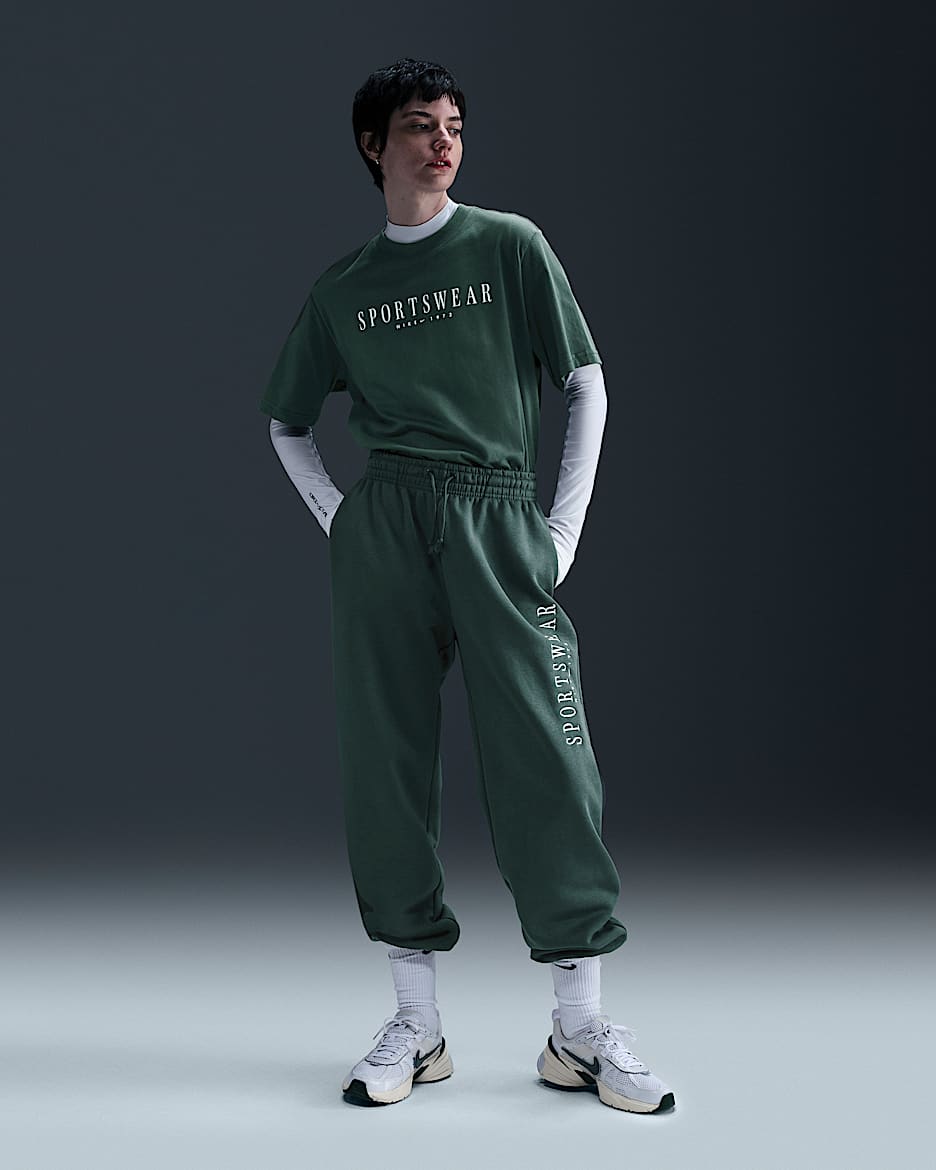 Pantalones deportivos oversized de tiro alto para mujer Nike Sportswear Phoenix Fleece - Verde vintage/Blanco