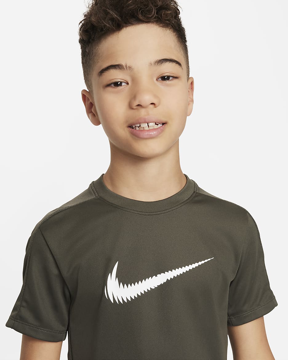 Nike Trophy23 Older Kids' Dri-FIT Short-Sleeve Top - Cargo Khaki/White