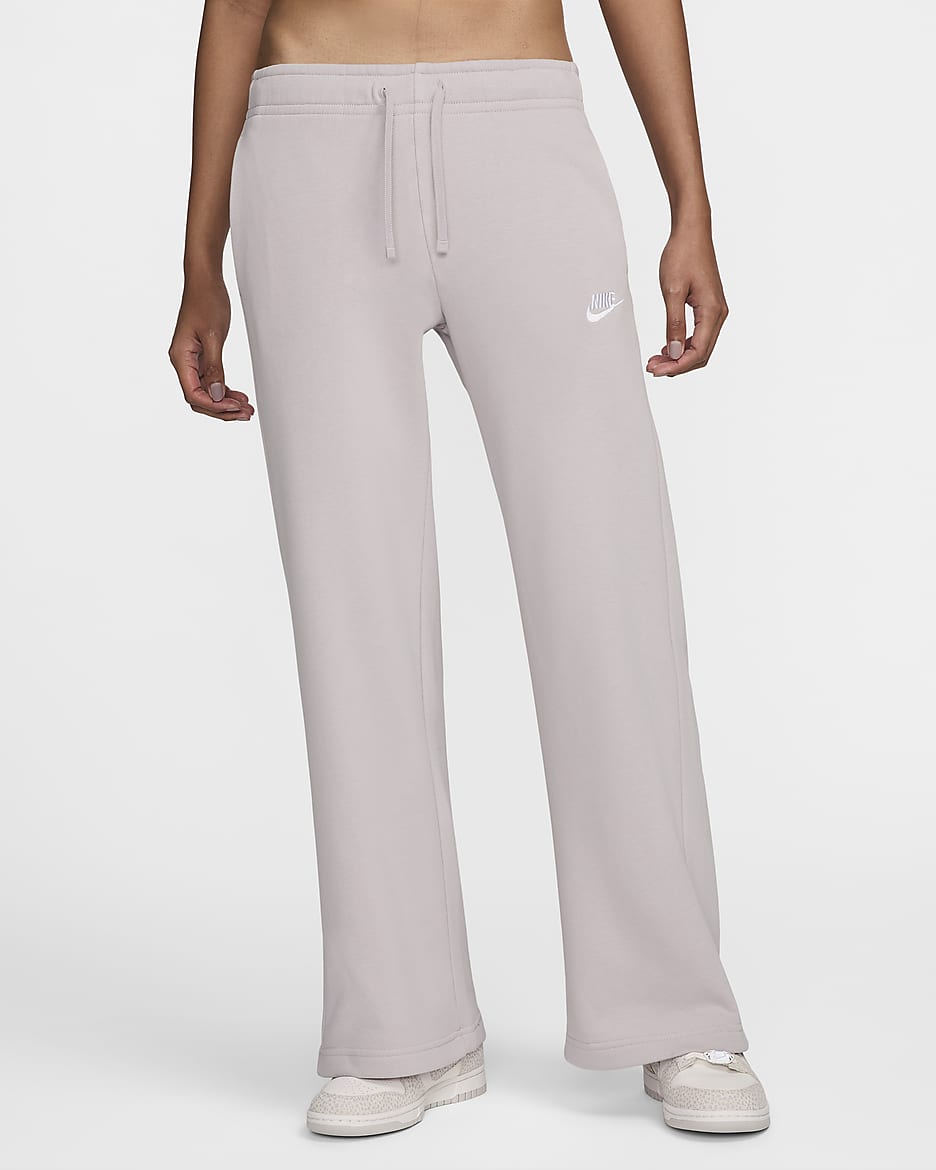 Nike Sportswear Club Fleece Women's Mid-Rise Wide-Leg Tracksuit Bottoms - Platinum Violet/White