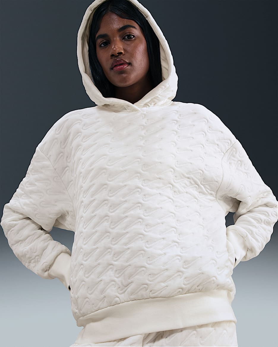 Felpa pullover ampia in jacquard con cappuccio Nike Sportswear Phoenix Fleece – Donna - Sail/Sanddrift