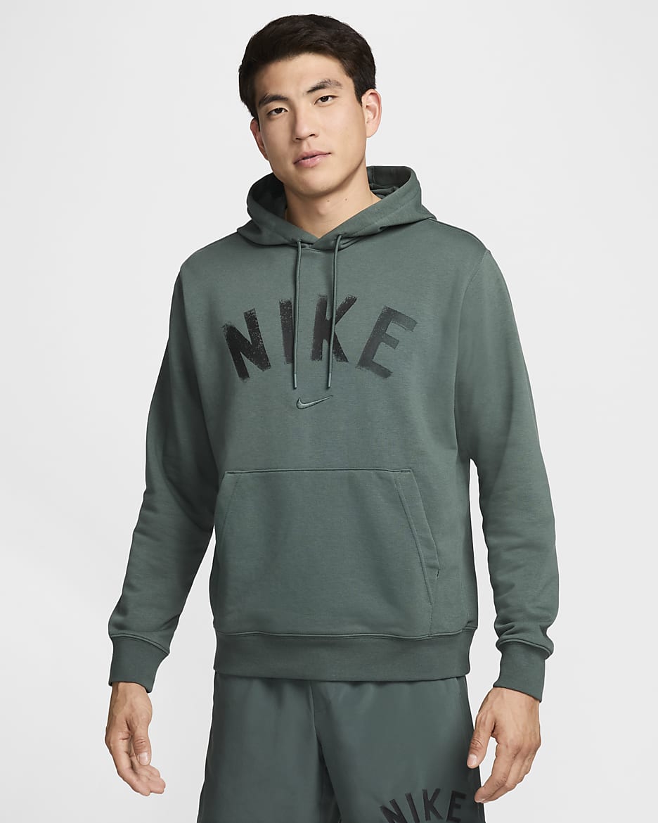 Nike Swoosh Men's Dri-FIT French Terry Pullover Fitness Hoodie - Vintage Green/Vintage Green/Heather/Black