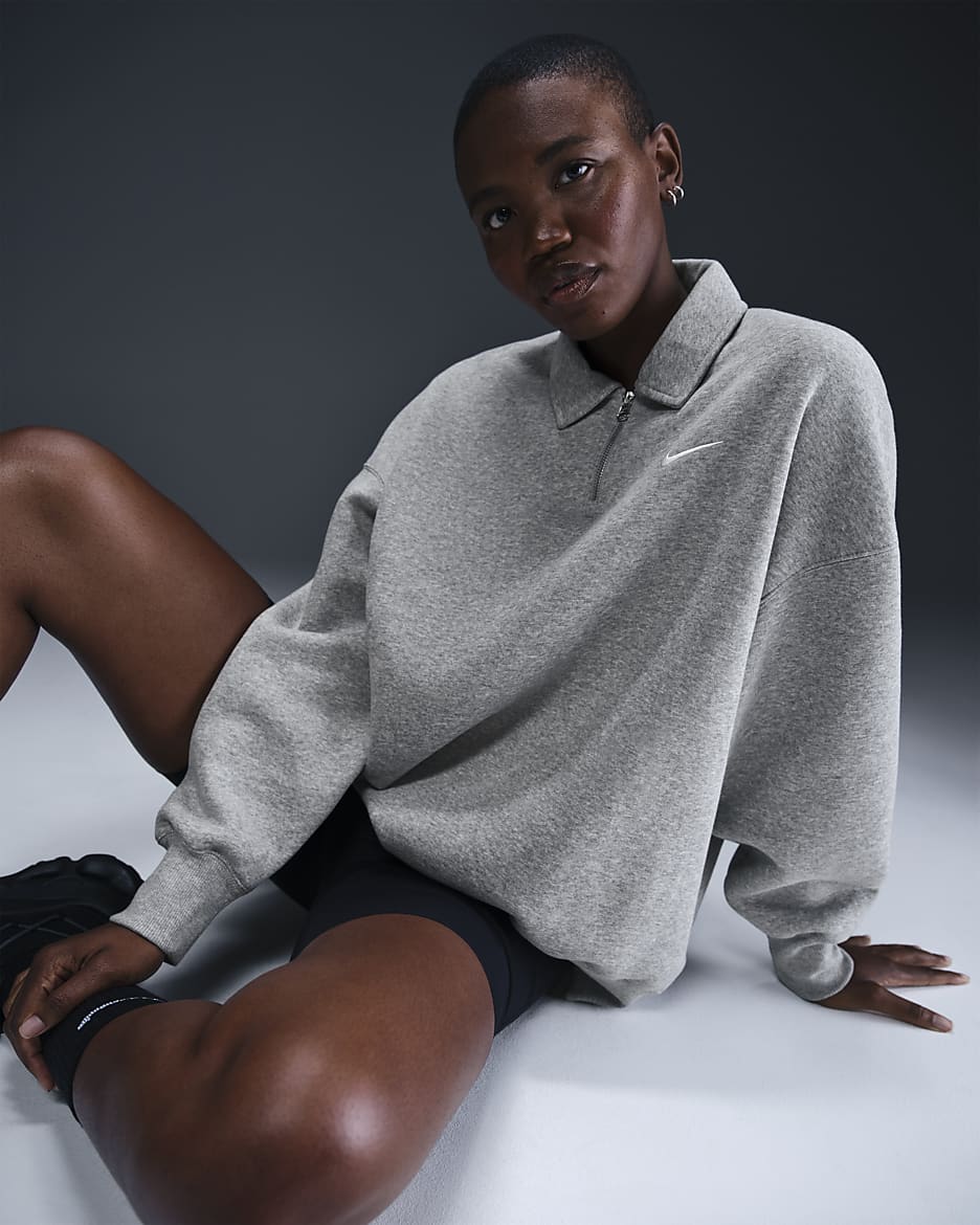 Nike Sportswear Phoenix Fleece Women's Oversized 1/4-Zip Polo - Dark Grey Heather/Sail