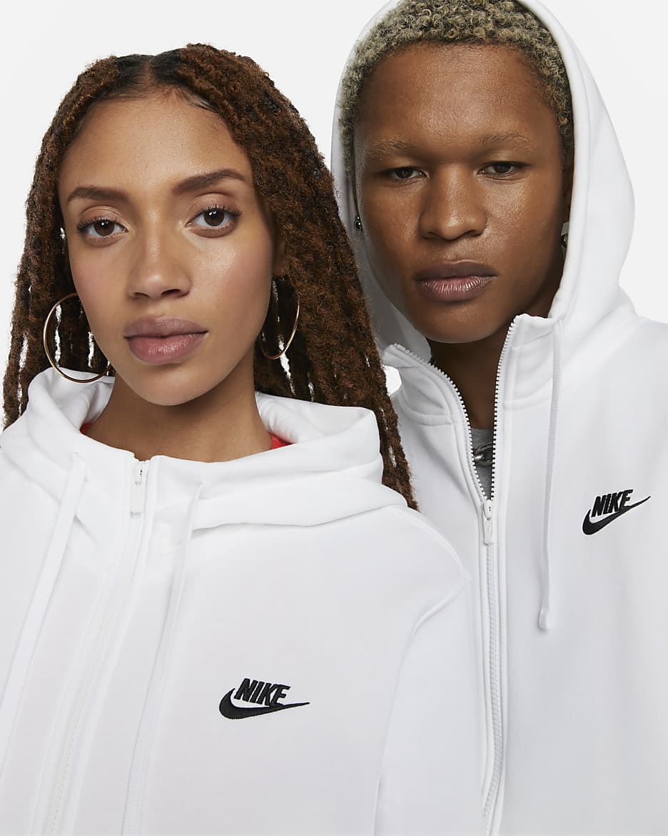 Nike Sportswear Club Fleece Herren-Hoodie mit durchgehendem Reißverschluss - Weiß/Weiß/Schwarz