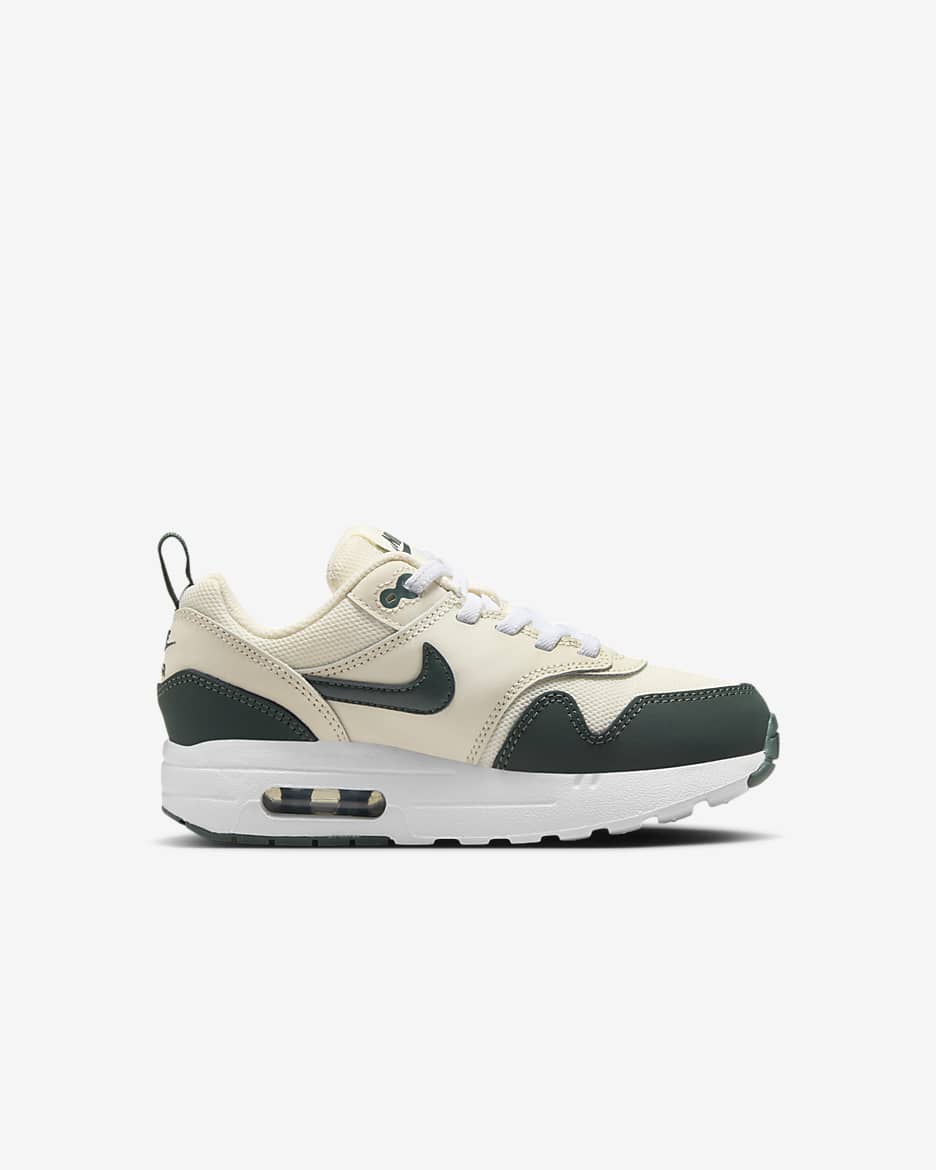 Nike Air Max 1 EasyOn Younger Kids' Shoes - Pale Ivory/White/Bicoastal/Vintage Green