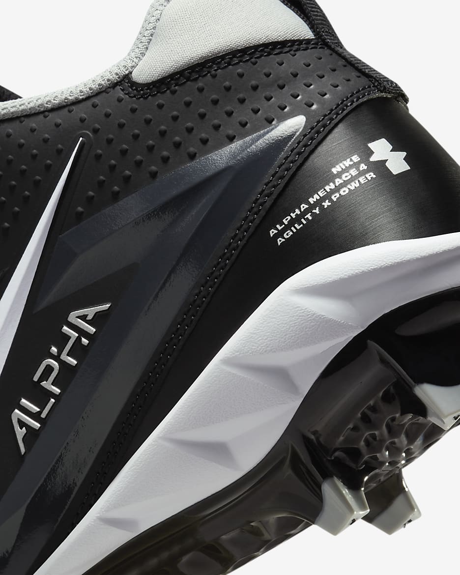 Nike Alpha Menace 4 Varsity Football Cleats - Black/Light Smoke Grey/Metallic Silver/White