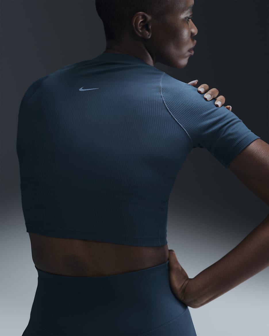 Nike Zenvy Rib Women's Dri-FIT Short-Sleeve Top - Armory Navy/White