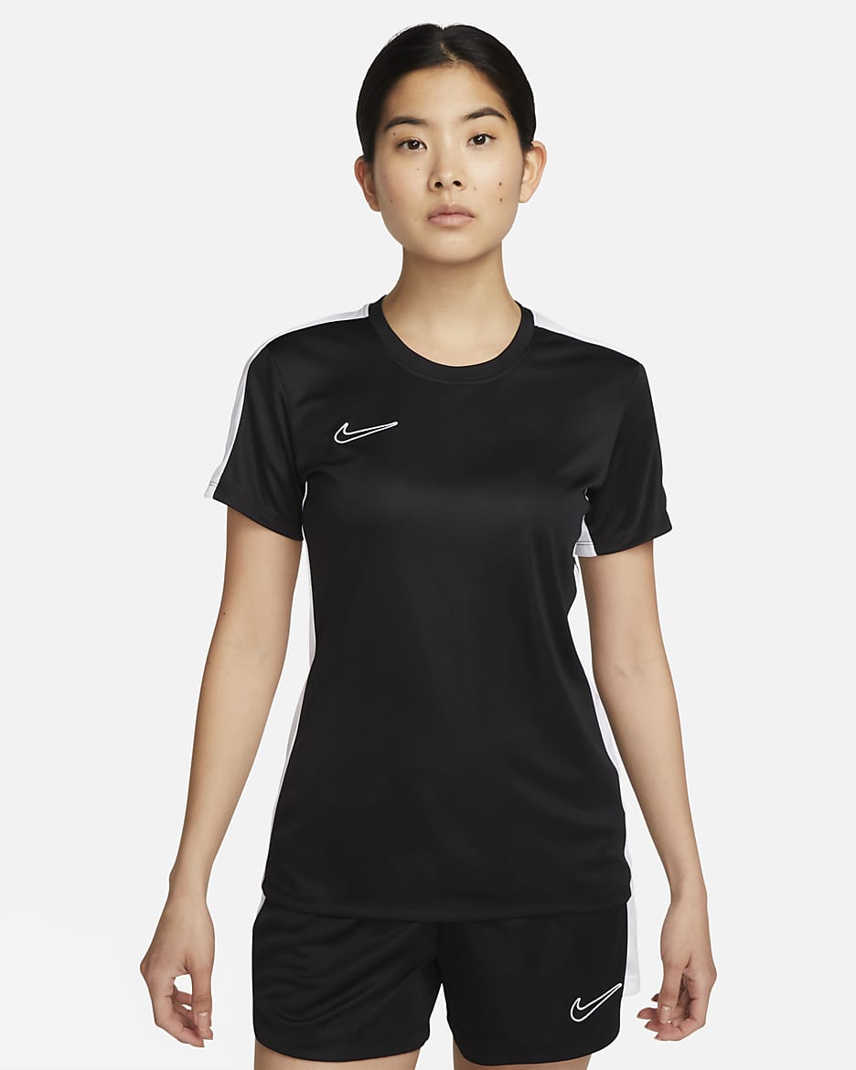Nike Dri-FIT Academy 女款短袖足球上衣 - 黑色/白色/白色