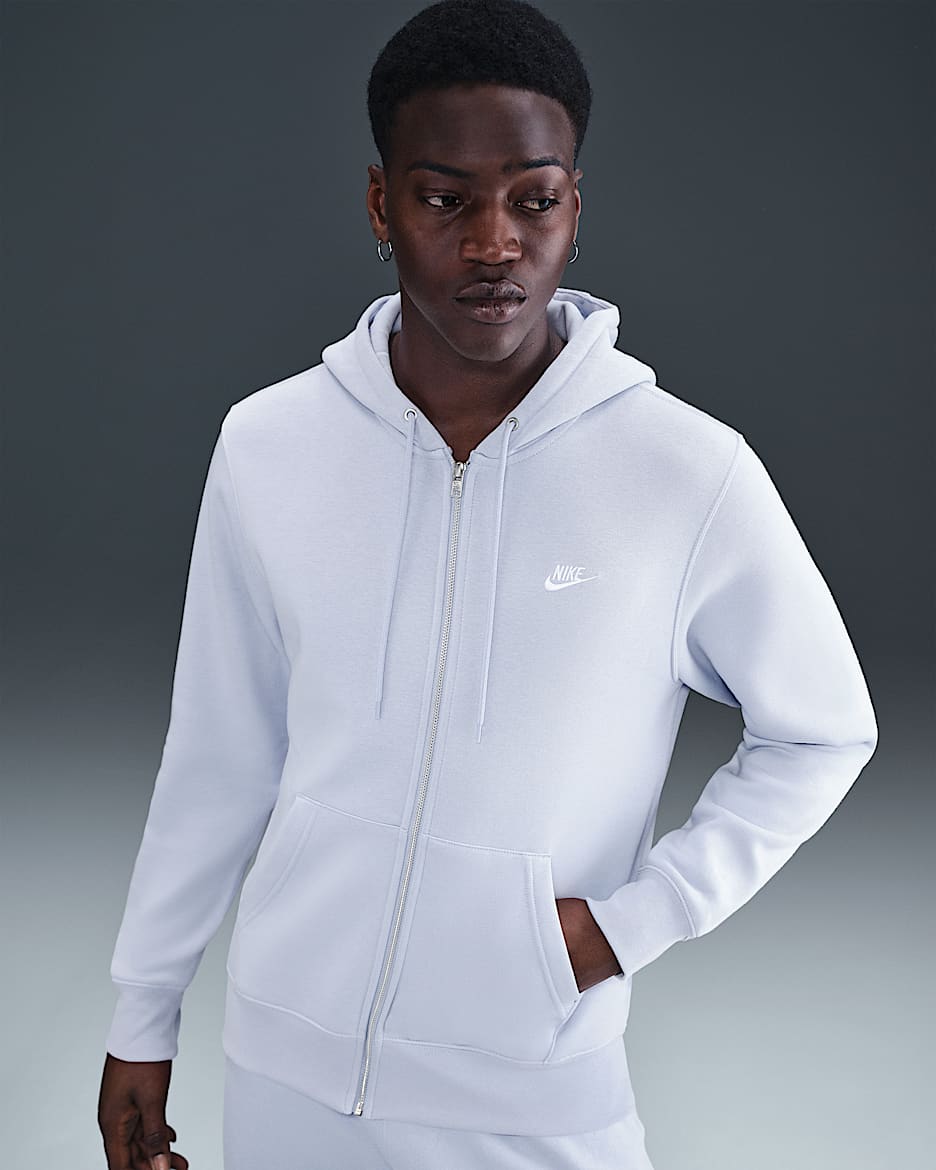 Nike Club Fleece-Hoodie mit durchgehendem Reißverschluss (Herren) - Ghost/Ghost/Weiß