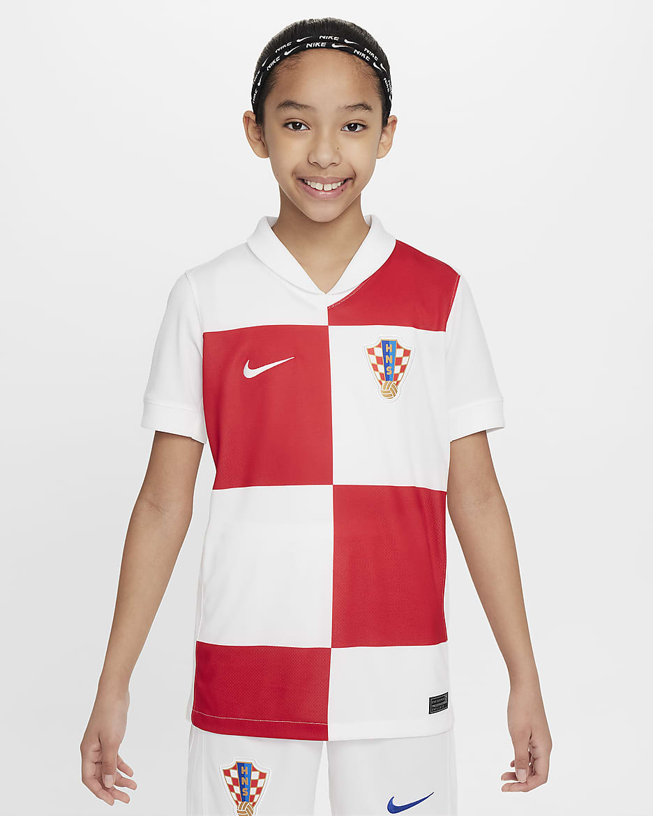 Croatia 2024/25 Stadium Home Older Kids' Nike Dri-FIT Football Replica Shirt - White/University Red/White