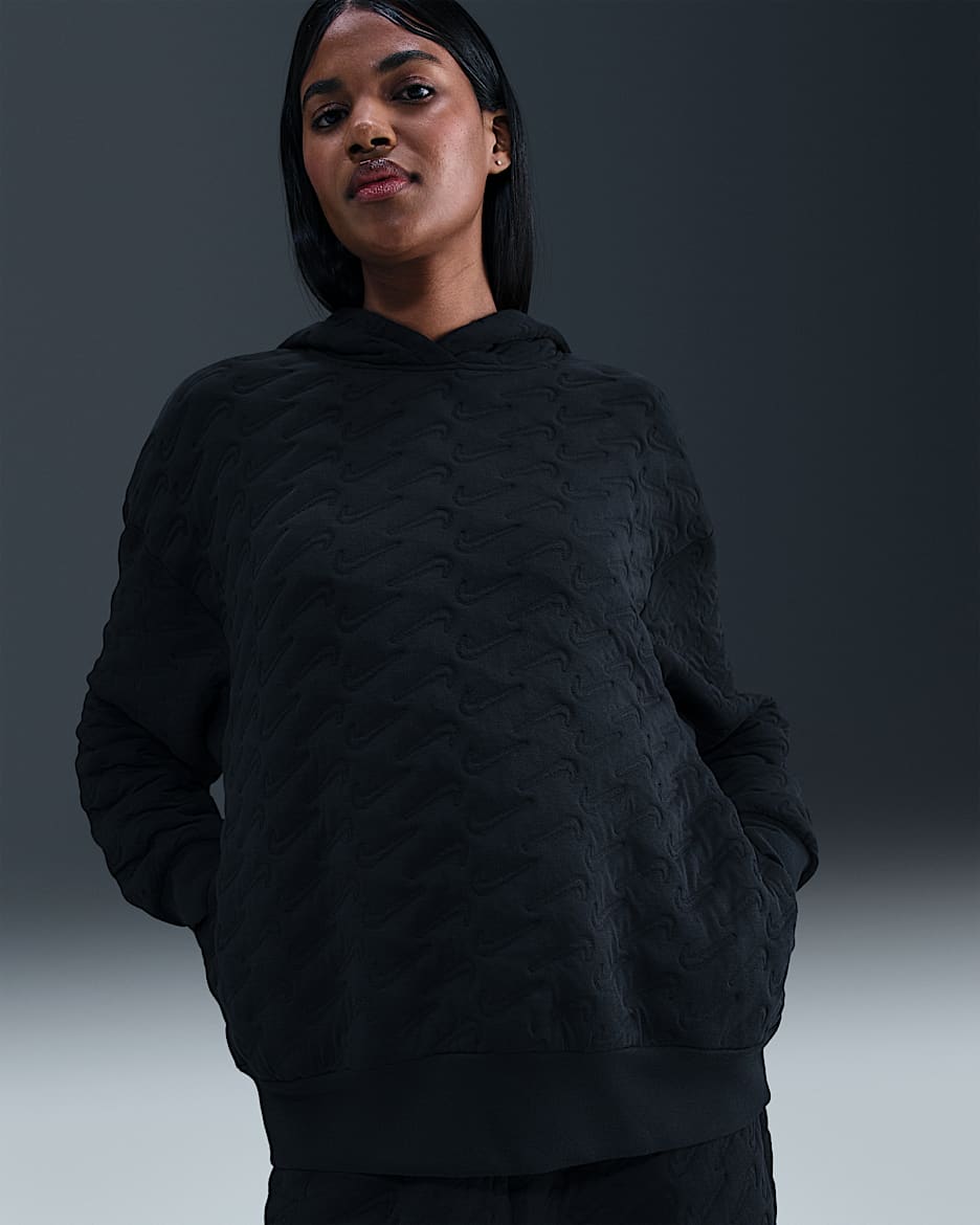 Sudadera con gorro sin cierre de jacquard holgada para mujer Nike Sportswear Phoenix Fleece - Negro/Antracita