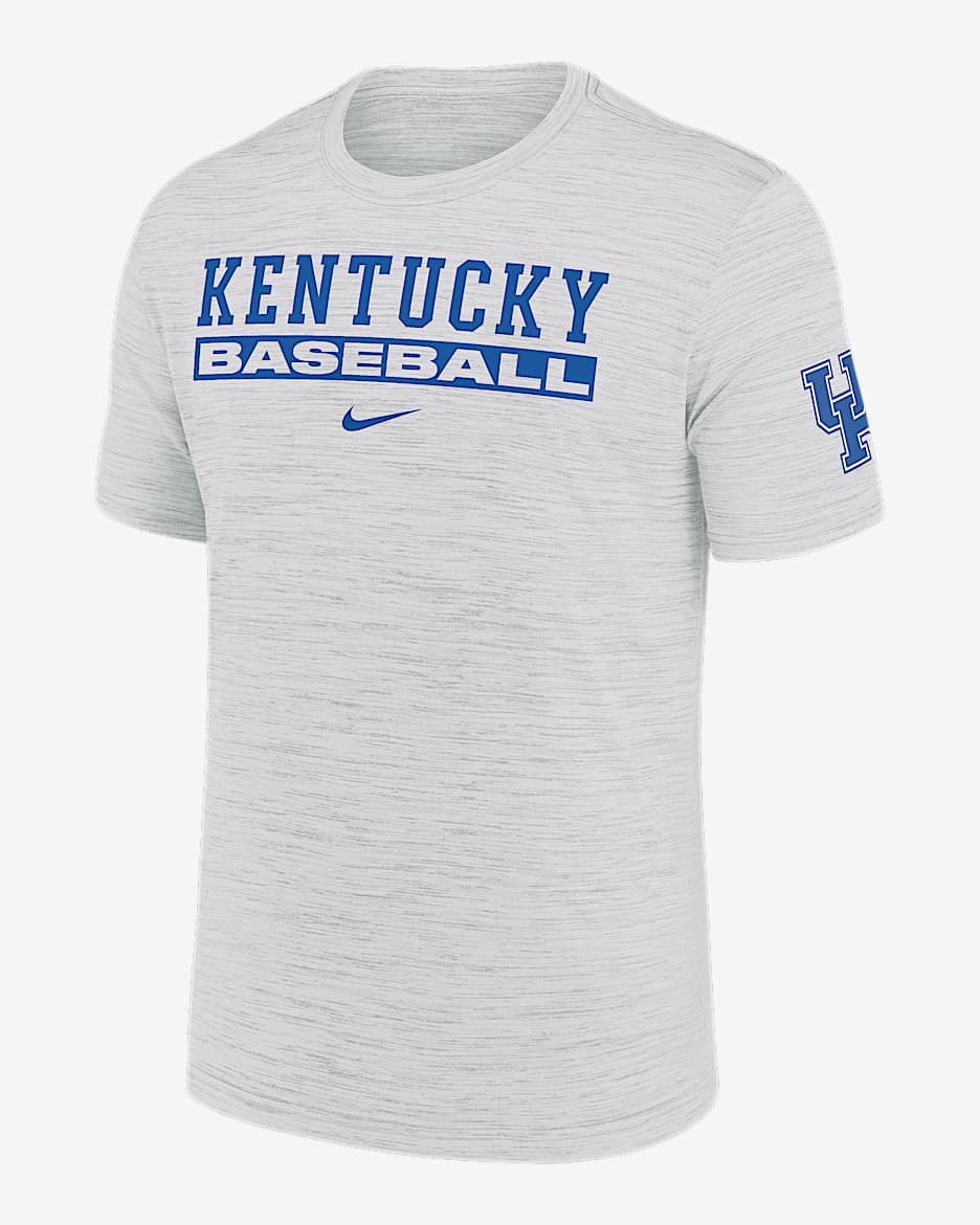Playera universitaria Nike Dri-FIT para hombre Kentucky Wildcats Velocity Baseball Wordmark Stack - Blanco