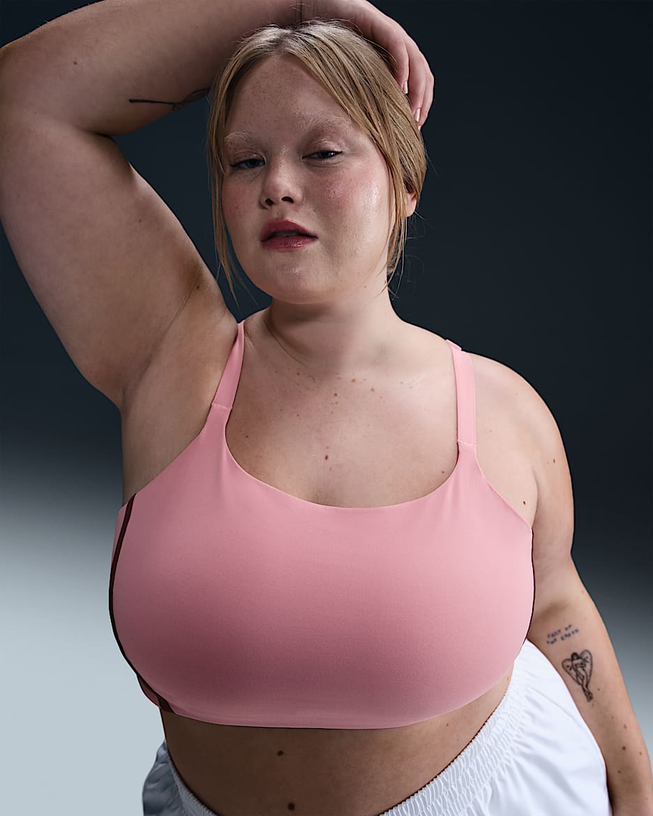 Bra deportivo de baja sujeción con forro delgado para mujer (talla grande) Nike One Convertible - Rosa elemental/Rosa elemental/Rojo team oscuro/Negro