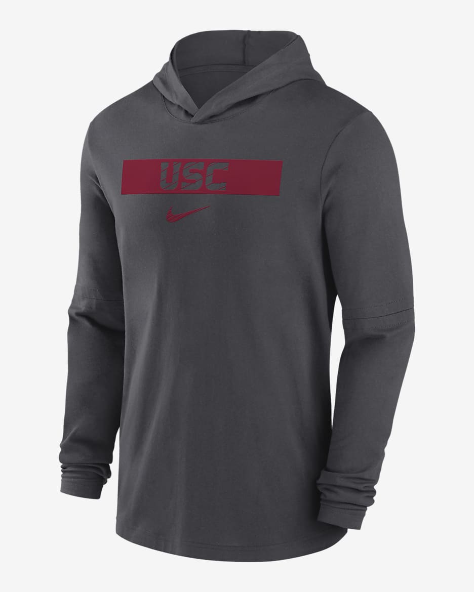 Playera de manga larga universitaria Nike Dri-FIT con gorro para hombre USC Trojans Sideline - Antracita