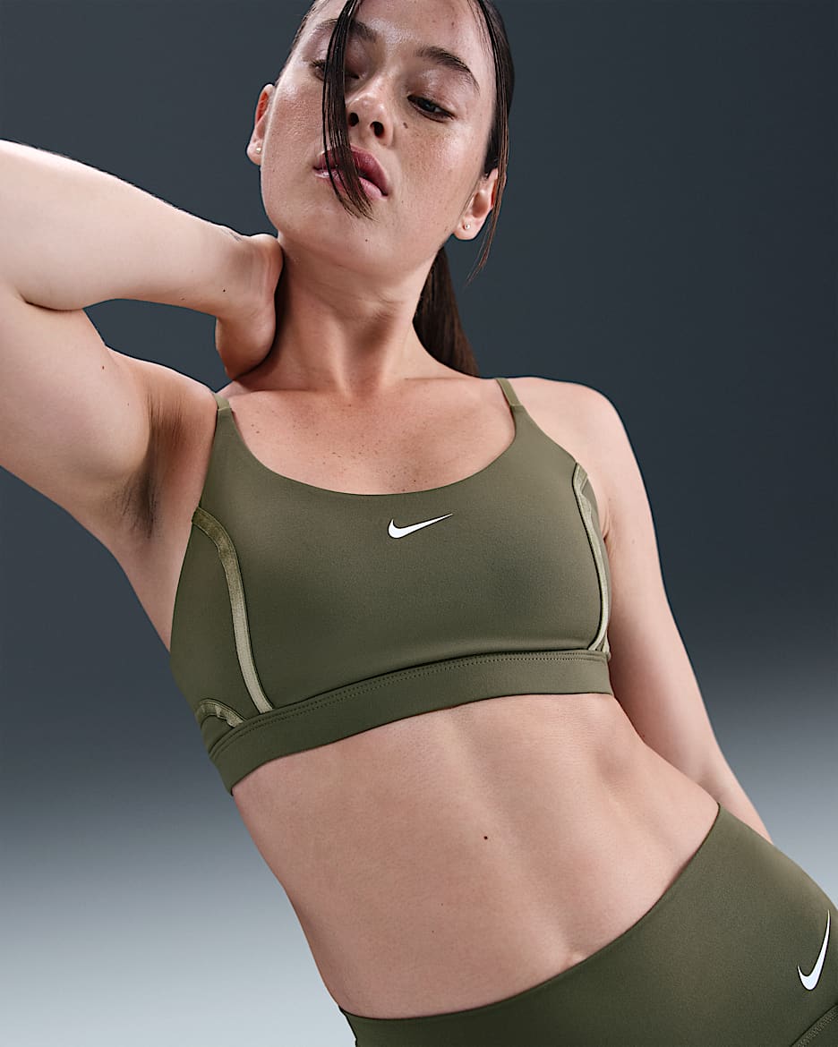 Nike One Women's Light-Support Padded Sports Bra - Medium Olive/White