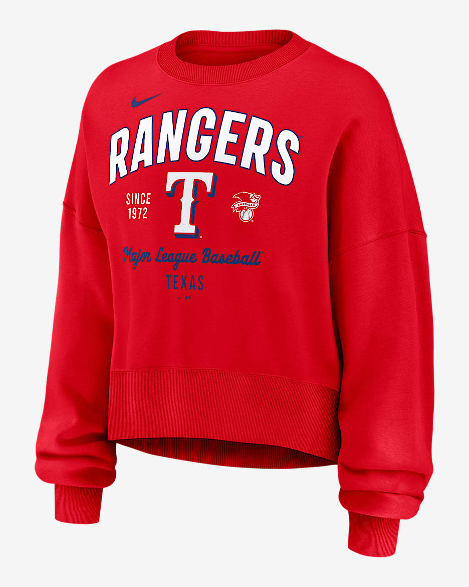 Sudadera de cuello redondo sin cierre Nike de la MLB para mujer Texas Rangers - Rojo