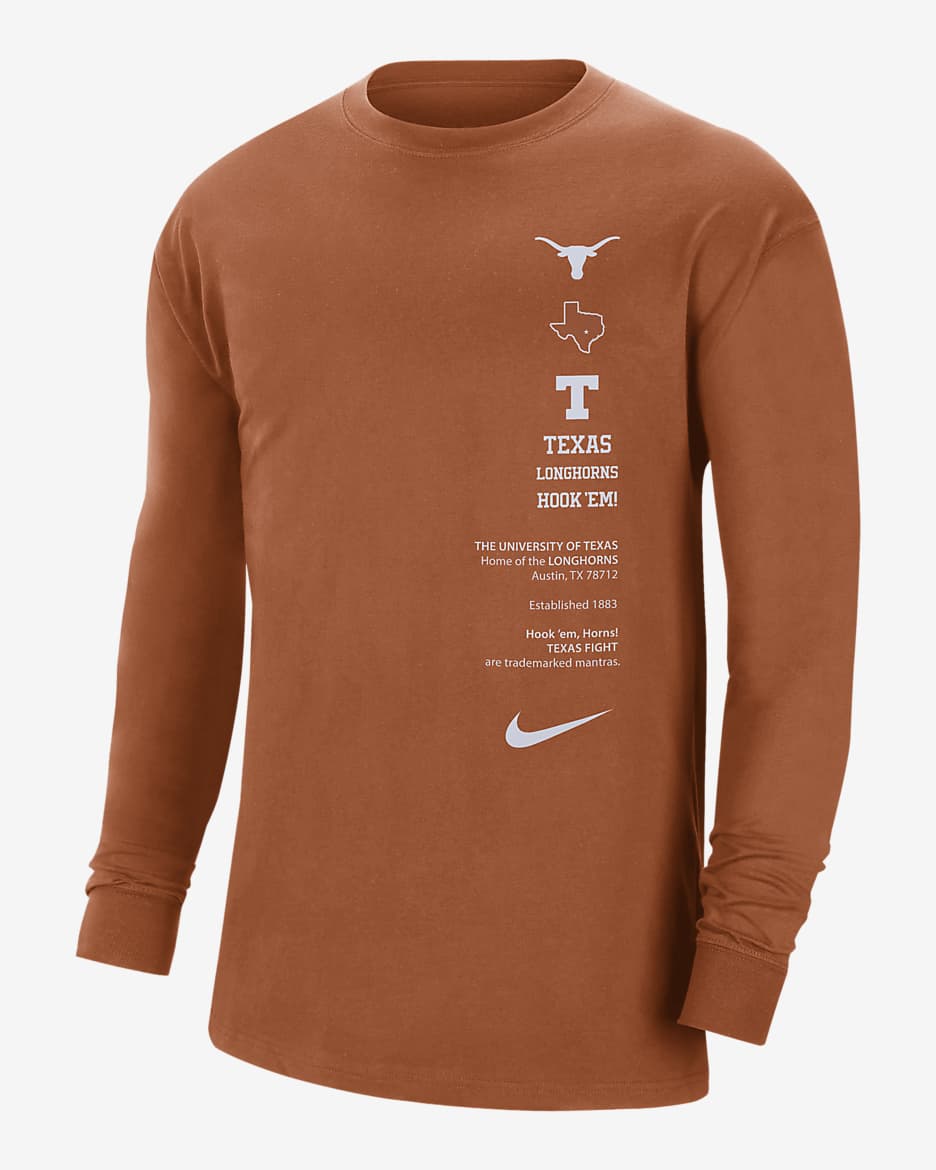 Playera de manga larga para hombre Nike College Max90 (Texas) - Naranja desierto