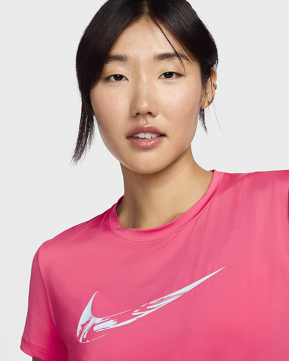 Nike One Women's Dri-FIT Short-Sleeve Graphic Running Top - Aster Pink/Glacier Blue