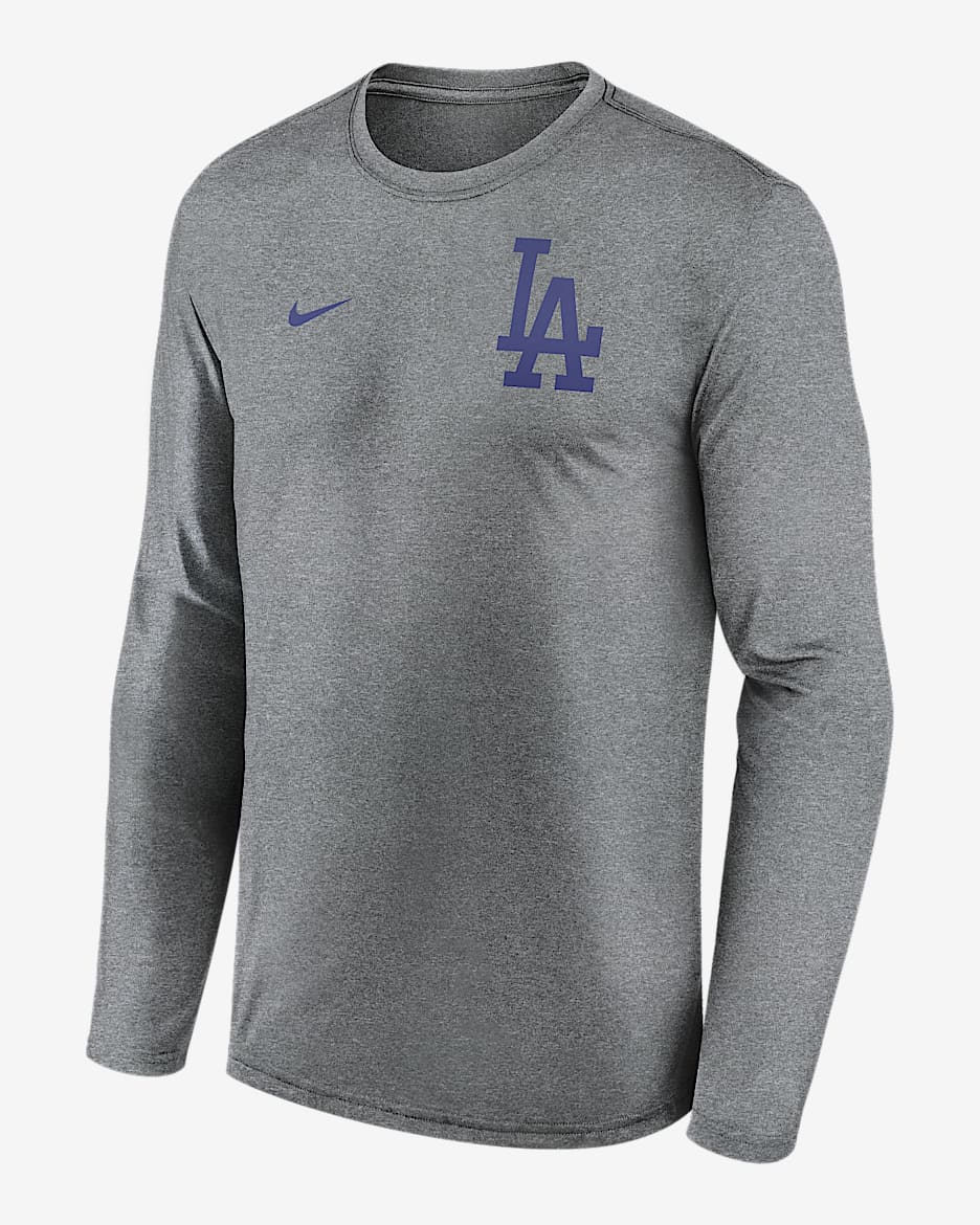 Playera de manga larga Nike Dri-FIT de la MLB para hombre Los Angeles Dodgers 2-Hit Legend - Carbón jaspeado