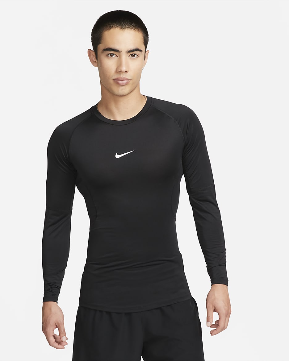 Nike Pro Men's Dri-FIT Tight Long-Sleeve Fitness Top - Black/White