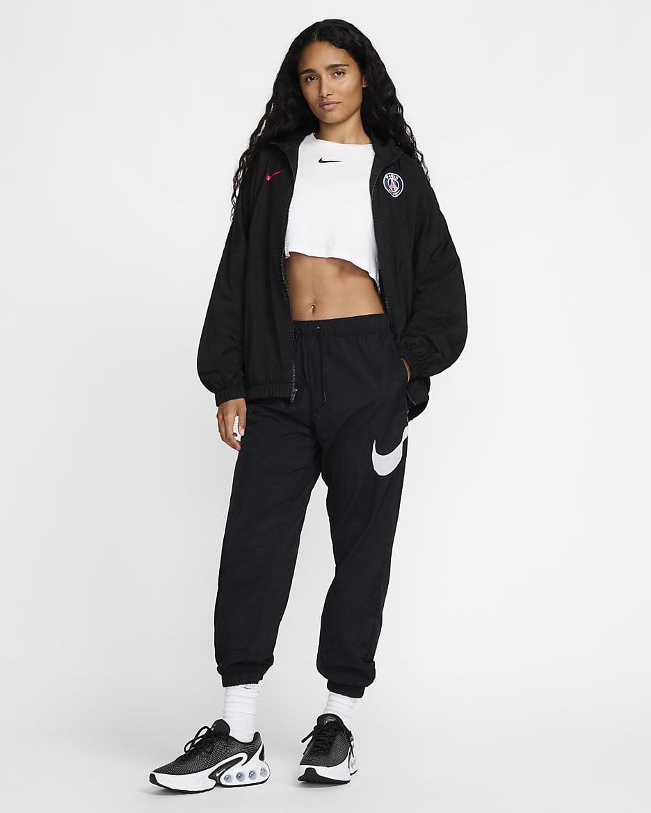 Paris Saint-Germain Essential Windrunner Women's Nike Soccer Woven Jacket - Black/University Red