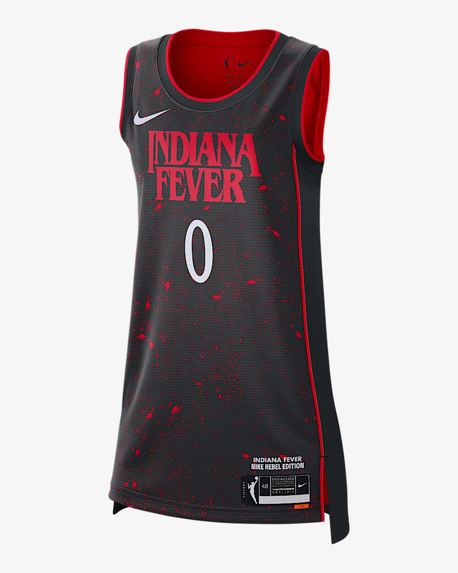 Kelsey Mitchell Indiana Fever x Stranger Things 2025 Rebel Edition Women’s Nike Dri-FIT WNBA Victory Jersey - Black/University Red