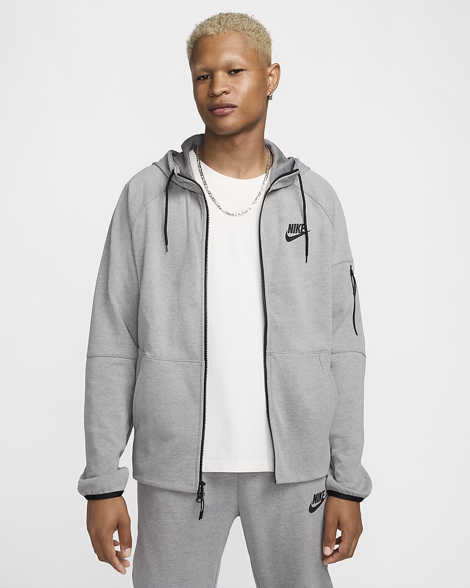 Sudadera con gorro de tejido Fleece y cierre completo para hombre Nike Sportswear Tech Essentials - Gris acero oscuro/Jaspeado/Negro/Negro
