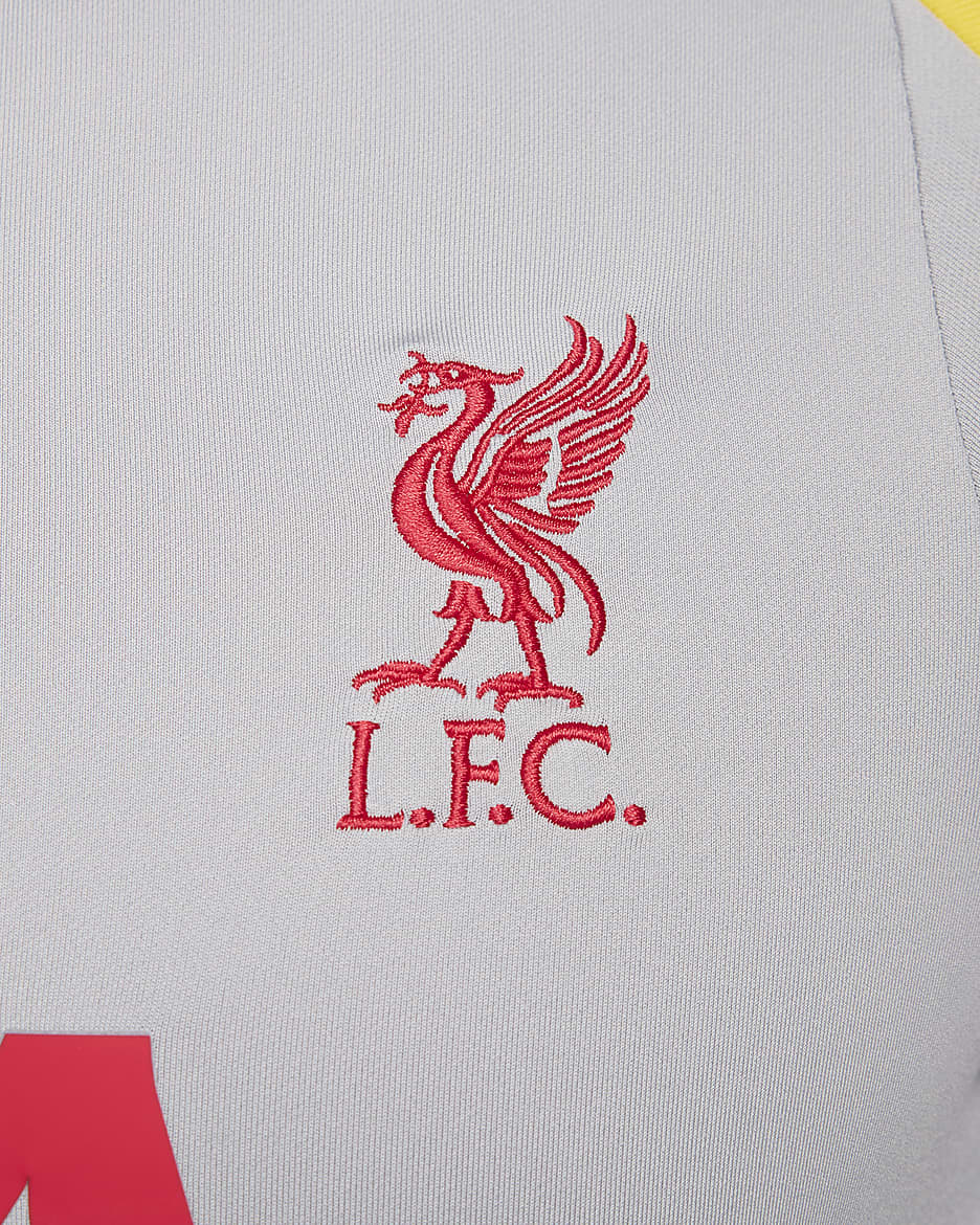 Męska treningowa koszulka piłkarska Nike Dri-FIT Liverpool F.C. Strike (wersja trzecia) - Light Smoke Grey/Chrome Yellow/Global Red